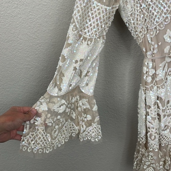 NWT Needle & Thread Snowdrop Mini Dress Sequin Embellished Ivory Cream Bridal 14 - Picture 8 of 17